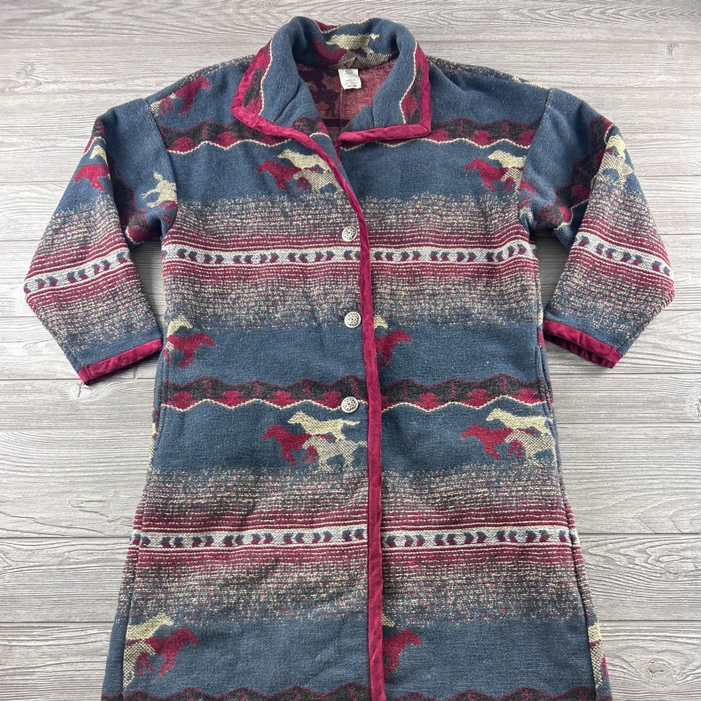 Roughrider by Circle T Southwestern Horse Wool Blend Duster Coat Blue Red Medium